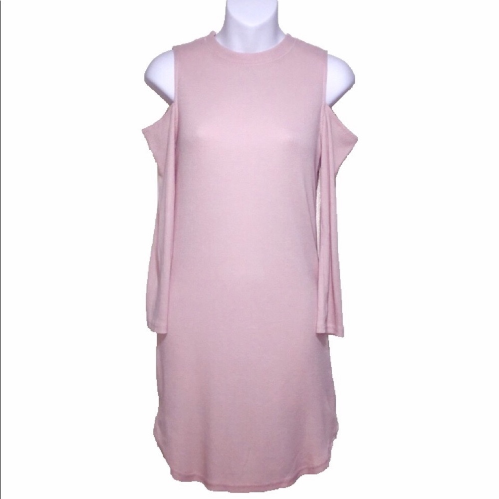 POOF blush pink cold shoulder mini dress